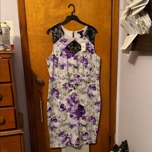 Ashley Stewart Purple Floral Lace-Accent Midi Dress